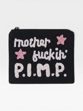 Beaded Statement Pouch “Mother Fckin PIMP” Y2K Novelty Clutch Bag
